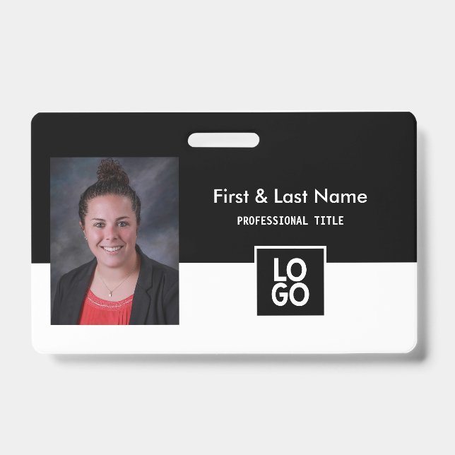 Custom Employee Name Badge Simple Minimal Black ID Badge (Front)