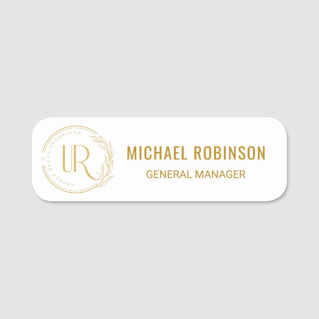 Custom Employee Name Gold Script Logo Magnetic  Tag (Front)
