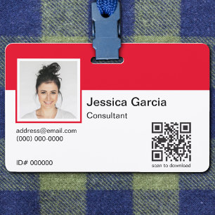 Custom Employee Name Photo And QR Code Red ID Badge