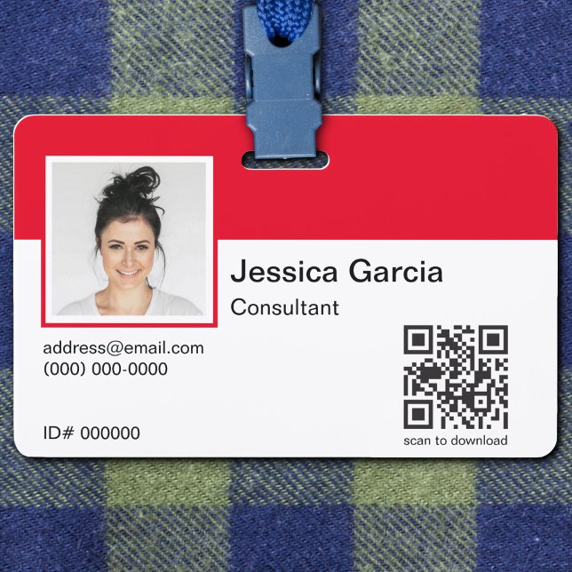 Custom Employee Name Photo And QR Code Red ID Badge (Creator Uploaded)