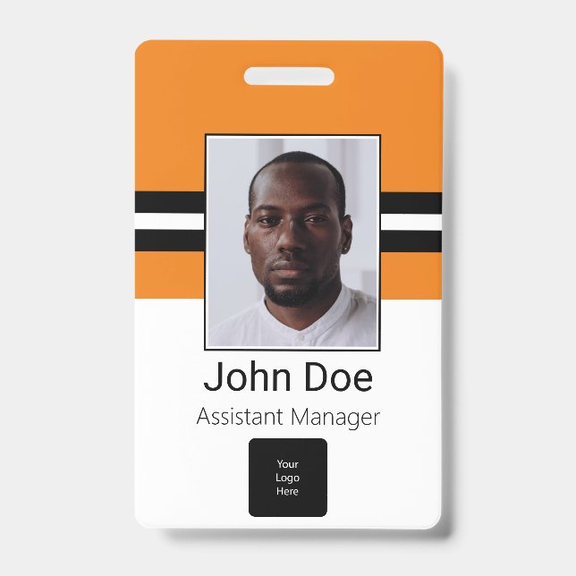 Custom Employee Name, Photo, Bar Code, Logo ID Badge (Front)