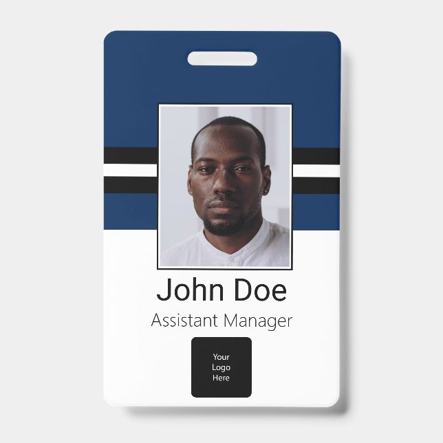 Custom Employee Name, Photo, Bar Code, Logo ID Badge (Front)