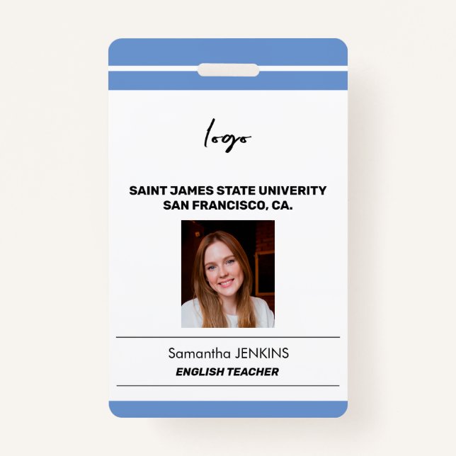 Custom employee name photo bare code template ID badge (Front)