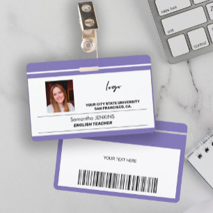 Custom employee name photo logo text bare code ID badge