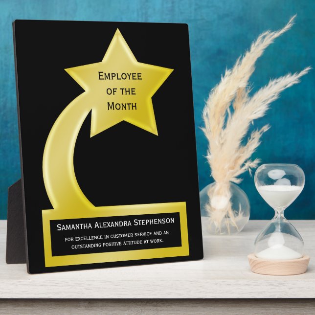 Custom Employee of the Month Award, Gold Star Plaque (Side)