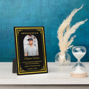 Custom Employee Of The Year Photo Logo Gold Plaque