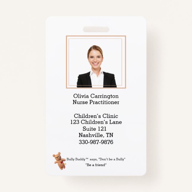 Custom Employee Photo Bar Code Logo Bully Buddy ID Badge (Front)