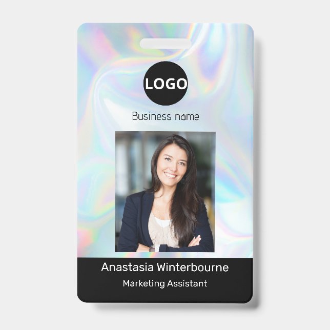 Custom Employee Photo, Bar Code, Logo, holographic ID Badge (Front)