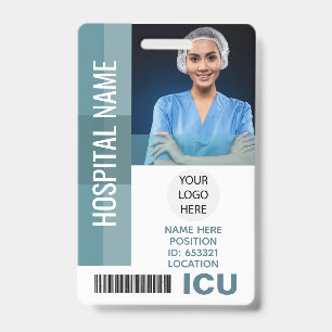 Custom Employee Photo, Bar Code, Logo ICU ID Badge