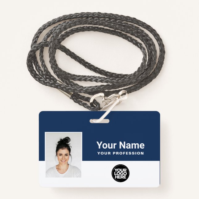 Custom Employee  Photo, Bar Code, Logo, Lanyard ID Badge (Front with Lanyard)