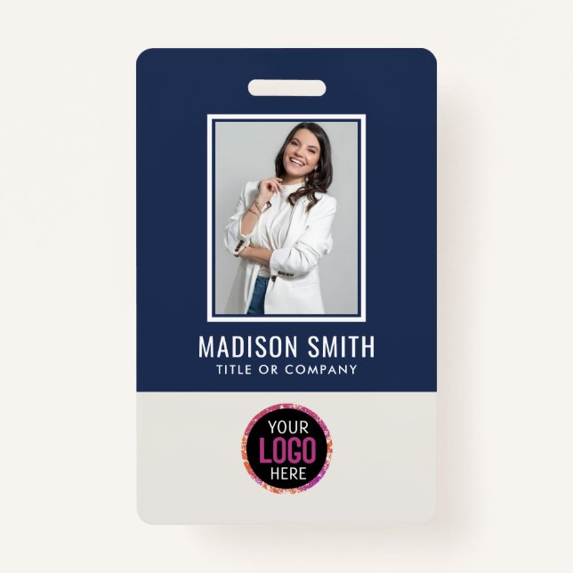 Custom Employee Photo, Bar Code, Logo, Name Badge ID Badge (Front)