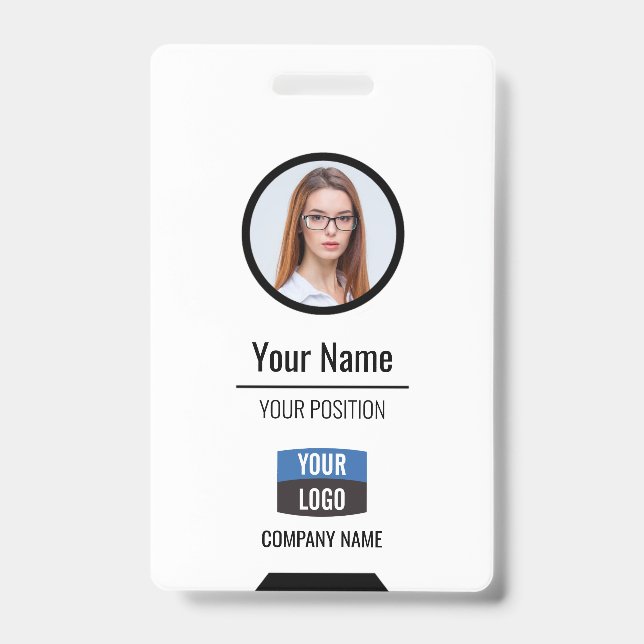 Custom Employee Photo, Bar Code, Logo, Name Badge ID Badge (Front)