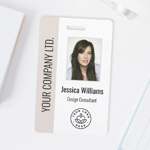 Custom Employee Photo, Bar Code, Logo, Name Beige ID Badge
