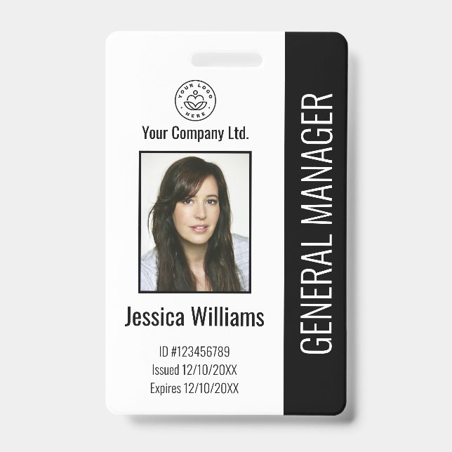 Custom Employee Photo, Bar Code, Logo, Name Black  ID Badge (Front)