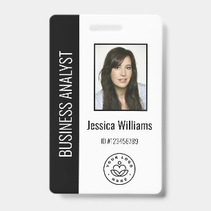Custom Employee Photo, Bar Code, Logo, Name Black ID Badge