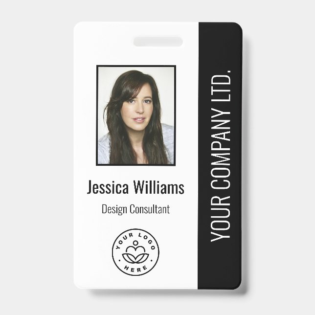 Custom Employee Photo, Bar Code, Logo, Name Black ID Badge (Front)