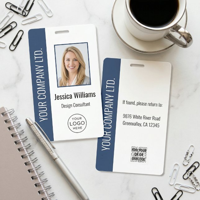 Custom Employee Photo, Bar Code, Logo, Name Blue ID Badge (Creator Uploaded)