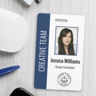 Custom Employee Photo, Bar Code, Logo, Name Blue ID Badge