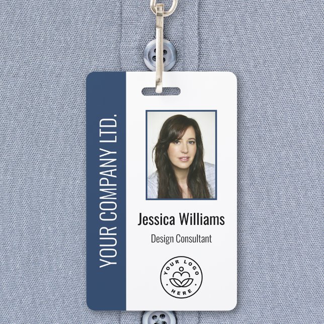 Custom Employee Photo, Bar Code, Logo, Name Blue ID Badge (Creator Uploaded)