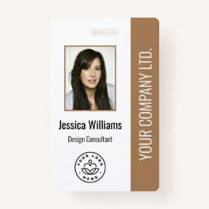 Custom Employee Photo, Bar Code, Logo, Name Brown ID Badge