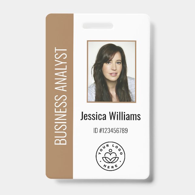 Custom Employee Photo, Bar Code, Logo, Name Brown ID Badge (Front)