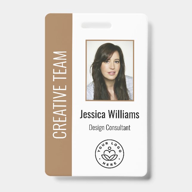 Custom Employee Photo, Bar Code, Logo, Name Brown ID Badge (Front)