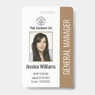 Custom Employee Photo, Bar Code, Logo, Name Brown ID Badge