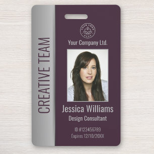 Custom Employee Photo Bar Code Logo Name Burgundy ID Badge