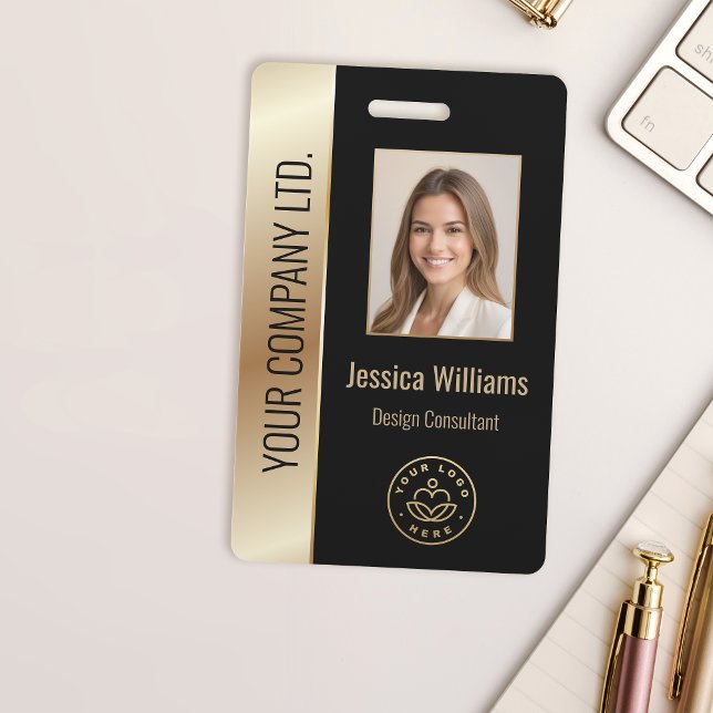 Custom Employee Photo, Bar Code, Logo, Name Gold ID Badge (Creator Uploaded)