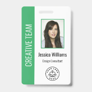 Custom Employee Photo, Bar Code, Logo, Name Green ID Badge