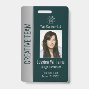Custom Employee Photo Bar Code Logo Name Green ID Badge