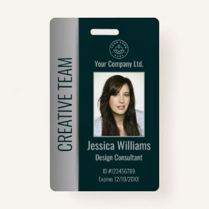 Custom Employee Photo Bar Code Logo Name Green ID Badge