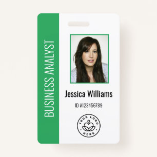 Custom Employee Photo, Bar Code, Logo, Name Green ID Badge