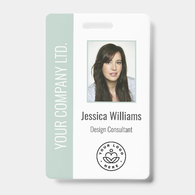 Custom Employee Photo, Bar Code, Logo, Name Green ID Badge (Front)
