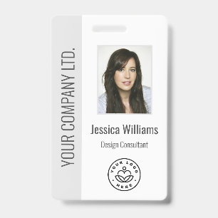 Custom Employee Photo, Bar Code, Logo, Name Grey ID Badge