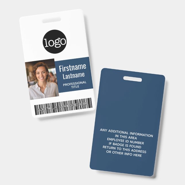 Custom Employee - Photo, Bar Code, Logo, Name ID Badge (Front & Back)