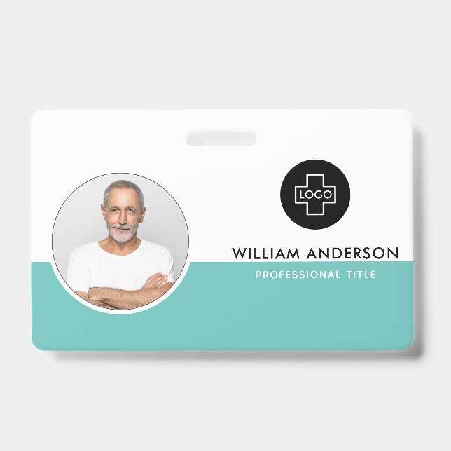Custom Employee Photo, Bar Code, Logo, Name ID Badge (Front)