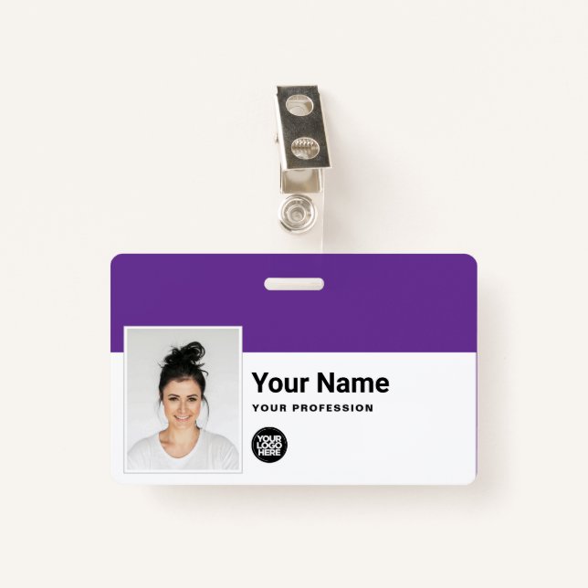 Custom Employee - Photo, Bar Code, Logo, Name ID Badge (Front with Clip)