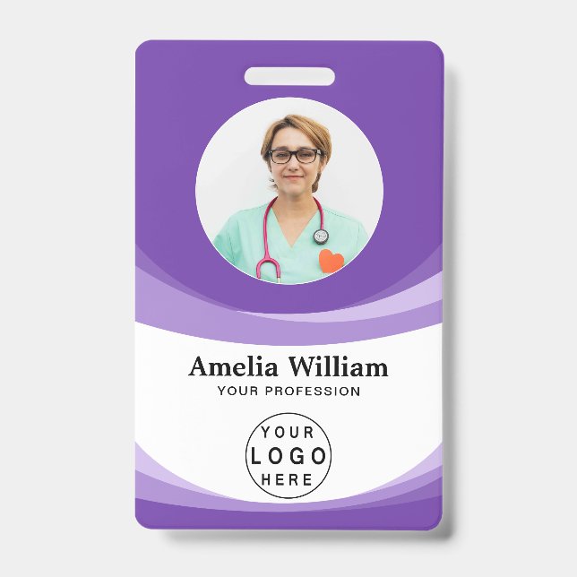 Custom Employee Photo, Bar Code, Logo, Name ID Badge (Front)