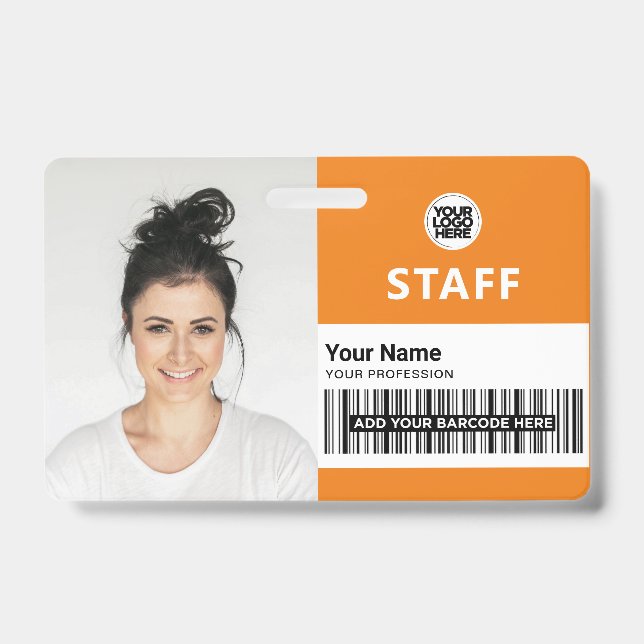 Custom Employee Photo, Bar Code, Logo, Name ID Badge (Front)