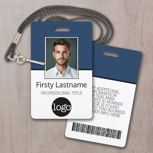 Custom Employee - Photo, Bar Code, Logo, Name ID Badge (Employee Identification Badge Template - Easy to Set Up with a Logo and Photo)