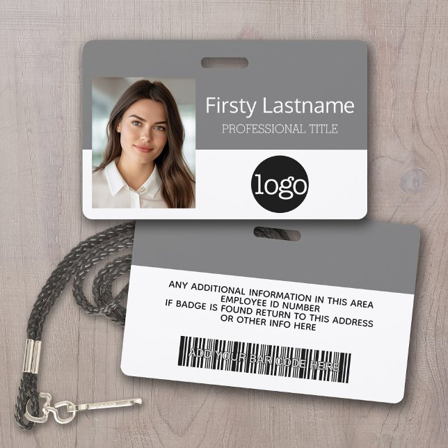 Custom Employee - Photo, Bar Code, Logo, Name ID Badge (Employee ID Badge - Upload your logo, photo and a bar code)