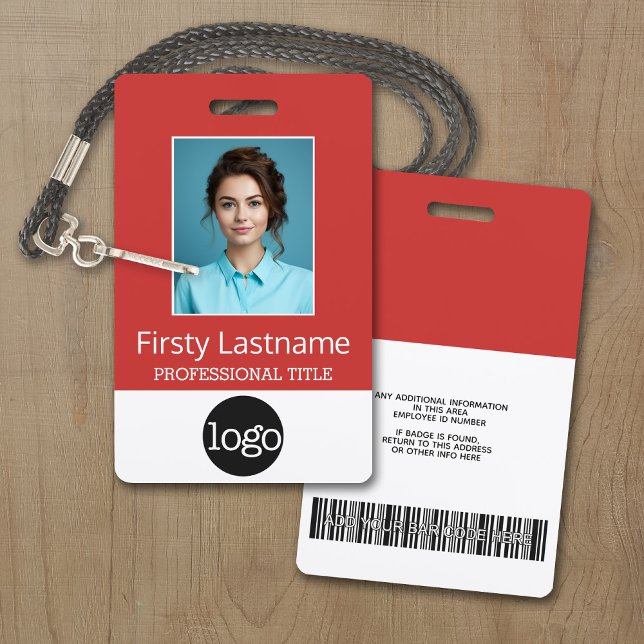 Custom Employee - Photo, Bar Code, Logo, Name ID Badge (Personalize this Employee ID Badge - A large color block is included. All items can be changed.)