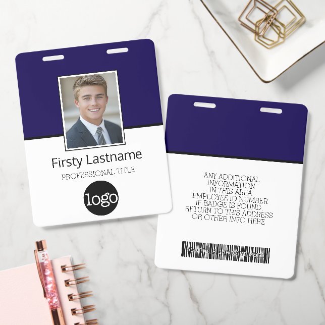 Custom Employee - Photo, Bar Code, Logo, Name ID Badge (Office)