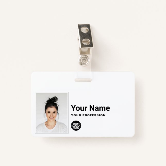 Custom Employee - Photo, Bar Code, Logo, Name ID Badge (Front with Clip)