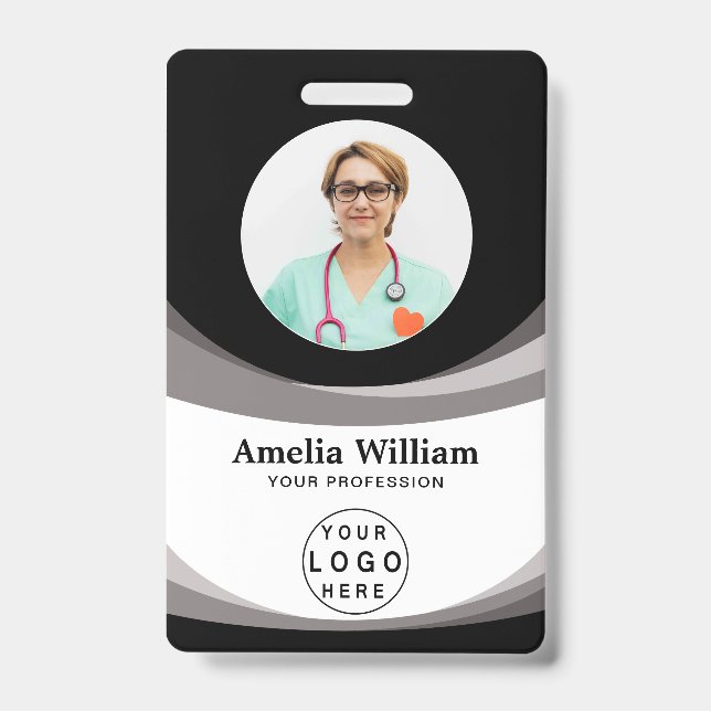 Custom Employee Photo, Bar Code, Logo, Name   ID Badge (Front)