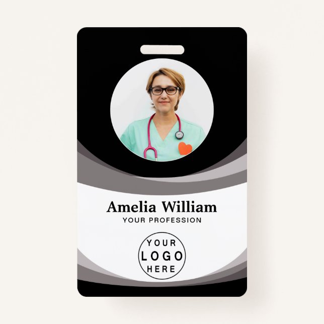 Custom Employee Photo, Bar Code, Logo, Name   ID Badge (Front)
