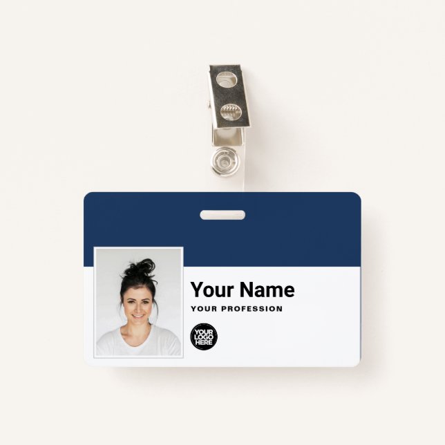 Custom Employee - Photo, Bar Code, Logo, Name ID Badge (Front with Clip)