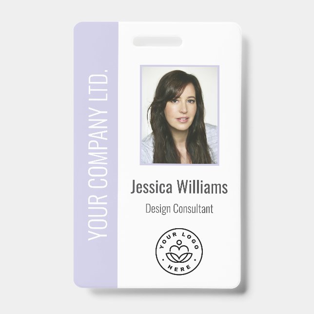 Custom Employee Photo, Bar Code, Logo, Name Lilac ID Badge (Front)