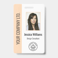 Custom Employee Photo, Bar Code, Logo, Name Peach